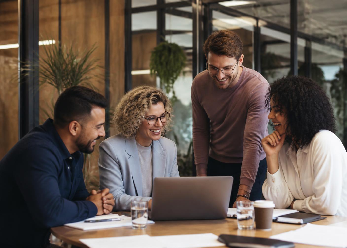 Consulting team working together in a modern studio office